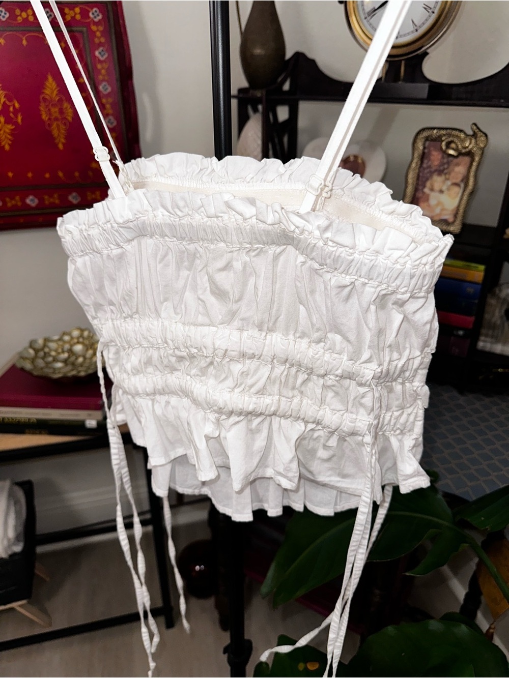 Free People White Ruffled Drawstring Smocked Cami - Picture 4 of 6